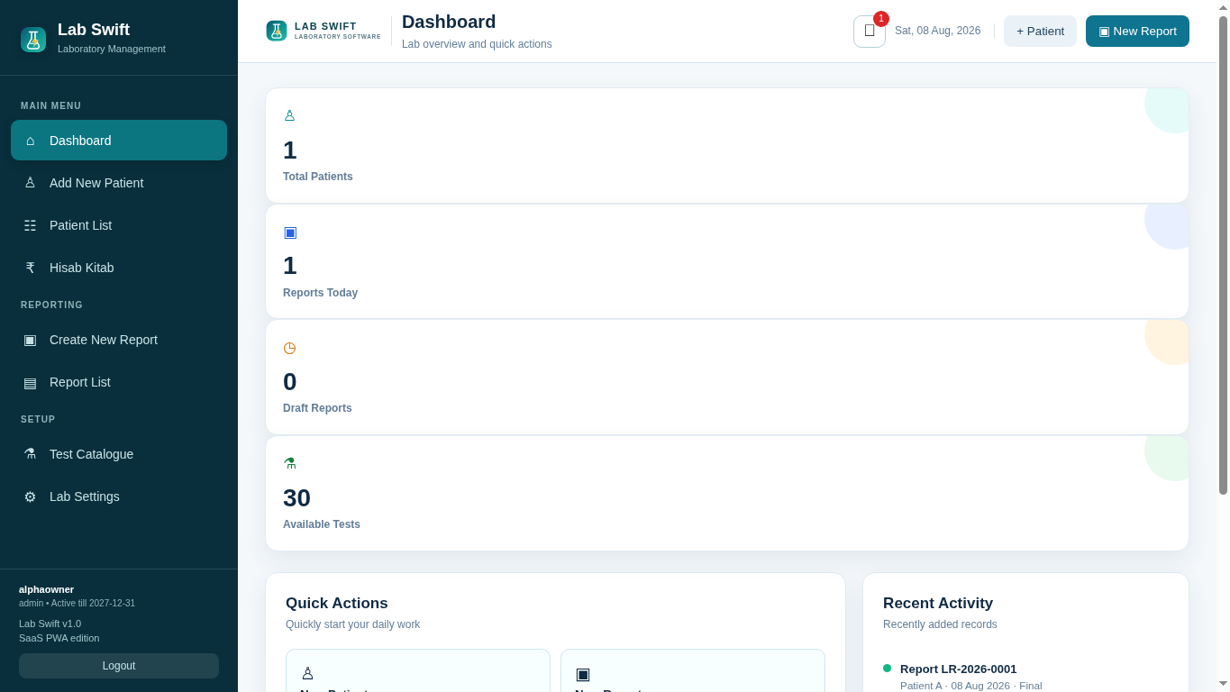 Lab Swift dashboard
